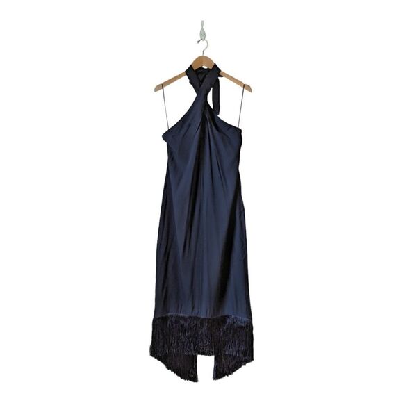J. Crew Black Crepe Halter Midi Dress | Fringe Hem Cocktail Party Style NWT | 10 - Picture 7 of 15